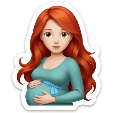 Красивая девушка с красными длинными волосами беременна с животом sticker