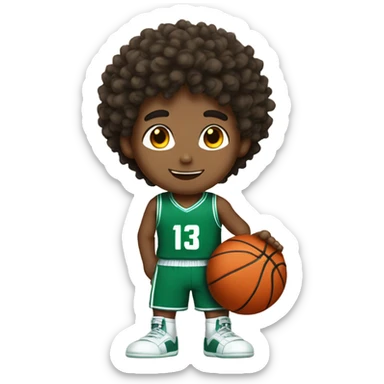 An anime boy playing basketball with curly hair #13 jersey sticker
