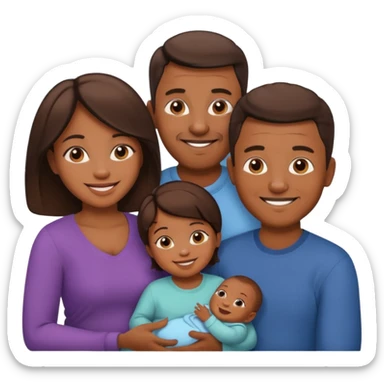brown family with mom dad young daughter toddler son and baby sticker