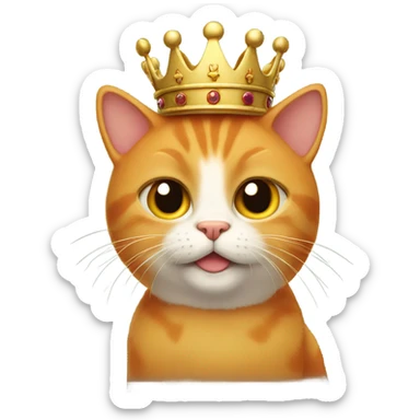 a small orange cat with a mustache and a king crown sticker