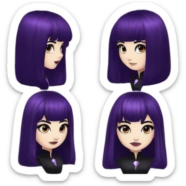 Elissabat-with-bangs-long-hair-dark-purple-and-black-vampire-goth-makeup-pinkeyes-gothcloses sticker