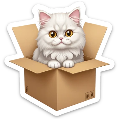 A  juvenile Persian cat poked its paws out of the cardboard box and placed them on top of it sticker
