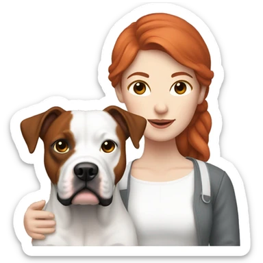 Red haired couple holding black and white English staffordshire sticker