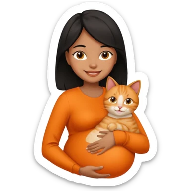pregnant black hair woman with orange cat sticker