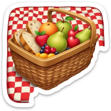 picnic basket with fruit and bread on a checkered blanket sticker