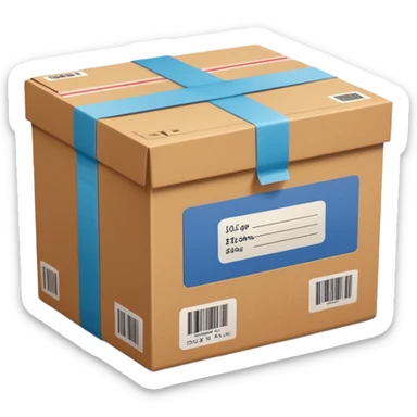  cardboard delivery box with a shipping label and tape. Rounded, glossy, smooth, soft shadows, white background.


 sticker