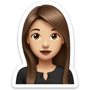 A girl with brown eyes, long straight brown hair, plump pink lips in a black dress sticker