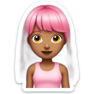 cute girl with long, straight rose hair with fringe  and wearing pink tank top sticker