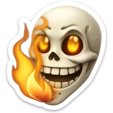 Skeleton face with flame laughing so hard   sticker