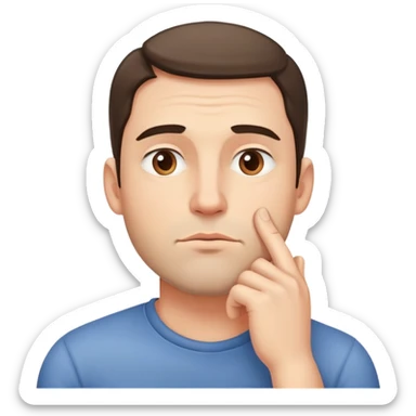 35 yers old man, pensive and tapping chin sticker