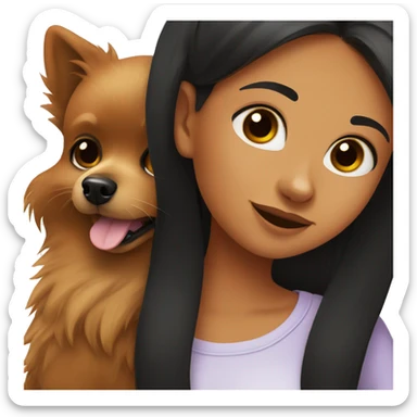 Brown pomeranian hugging black hair girl sticker