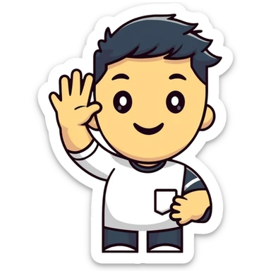man waving sticker