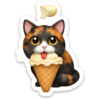 Cute fat tortoiseshell cat eating ice cream sticker