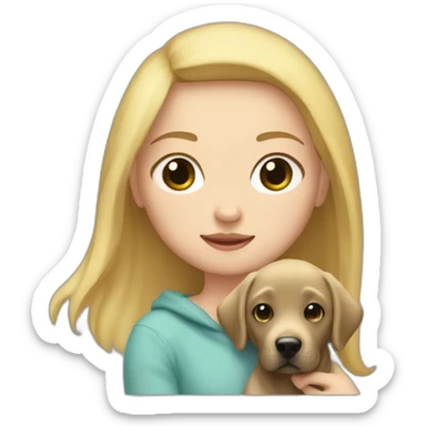 A blonde girl with smooth hair and a ray in the middle of his hair, she has light skin a few freckles, and she wear a hoodies and she Carries in his arms a baby black labrador dog  sticker