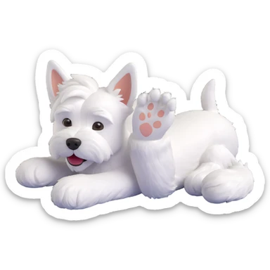 cartoon Westie dog lying on its back, paws up, white fur, peaceful expression sticker