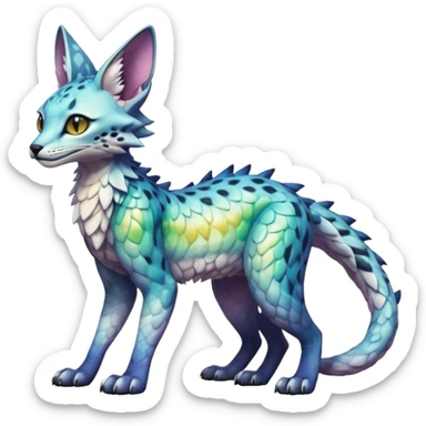 Epic scaley scaled iridescent complex detailed realistic aesthetic-scenic-Fakémon-Trico-Sergal-Serval-Vernid-creature sticker