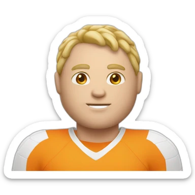 Fat white man play soccer orange sticker