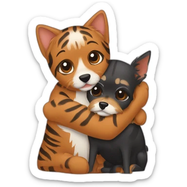 Bengal-and-yorkie-hug sticker