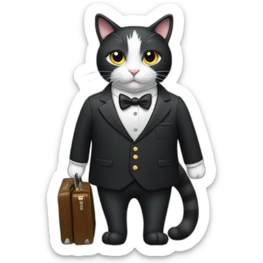 Tuxedo cat in a suit with briefcase sticker