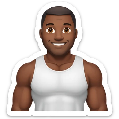A large, muscular black man with a friendly smile sticker