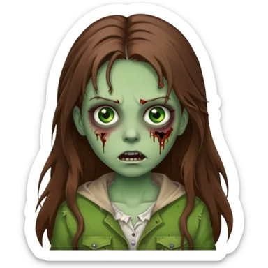 girl zombie with long brown hair and green eyes sticker