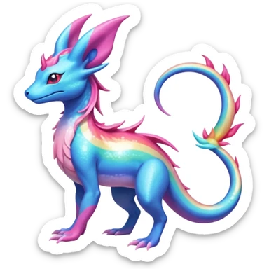 Shiny Sparkly beautiful gorgeous ethereal Rainbow Scaley Exotic Salandit-Aurorus-Sylveon-Suicune-Fakémon-hybrid-creature (full body) sticker
