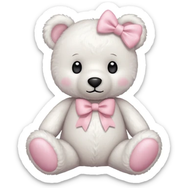 White cute teddybear toy with a light pink bow on her head sticker