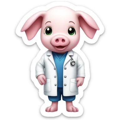 a piglet in white lab coat full length sticker
