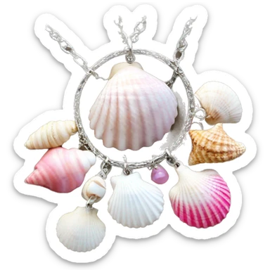 Pink seashells and white seashells on a charm necklace sticker