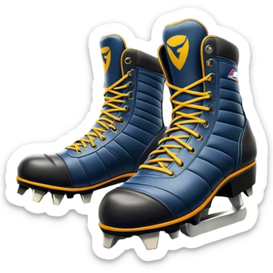 Cinematic Realistic image of a pair of AFL boots, showcasing detailed leather stitching and a rugged sole with fine cleat impressions, captured against a blurred stadium background with high-energy, dynamic lighting sticker