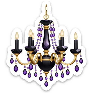 Luxurious black and white chandelier with gold and amethyst crystals  sticker