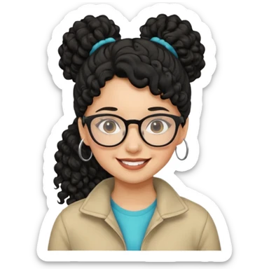 hija con gafas y cabello rizos de color negro con una cola de caballo alta sticker