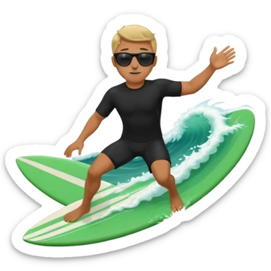 Un hombre sorteando con camisa negra y tabla verde sticker