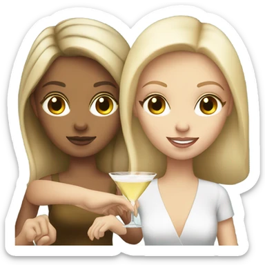 Blonde girl handing brunette white girl a martini sticker