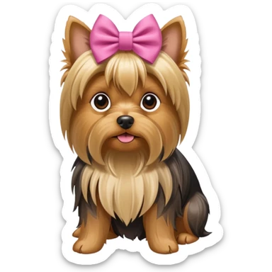 a yorkshire dog with a bow sticker