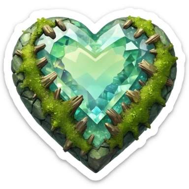 mossy heart shaped natural opalescent crystal rock sticker