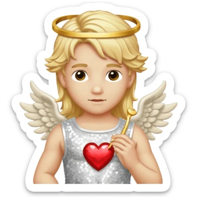 Cupid, God of Love from Gods and Goddesses with long golden blonde hair, cream sequin outfit sticker