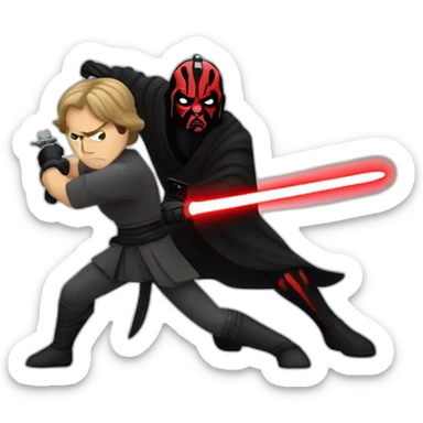 Luke Skywalker fighting darth maul sticker