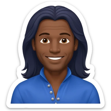 Fabrice Morvan, French Singer (b.1966) with dark skin, long brown hair, blue outfit sticker