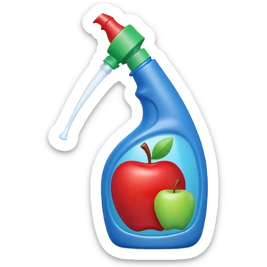 angled plastic squeeze bottle with curved neck and pointed nozzle for toilet rims, opaque or slightly translucent, bold colors blue, green, red, firm ergonomic shape, no label, brush, or toilet, apple emoji style, soft lighting, subtle shadows, transparent background, emoji scale sticker