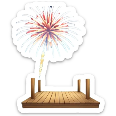 Fireworks over a lake with a dock sticker