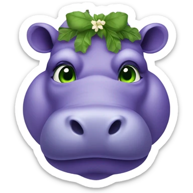 Purple hippopotamus with green eyes and a laurel wreath on its head sticker