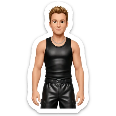 Donnie Wahlberg from NKOTB with brown eyes, golden brown hair, black metallic tank top, black metallic baggy pants, silver necklace sticker