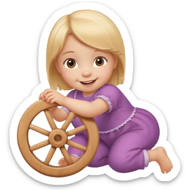 girl baby playing with wheel sticker