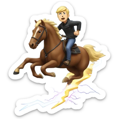 man riding a lightning bold like a horse sticker