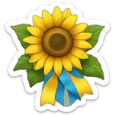 sunflower flowers tied with a yellow-blue ribbon sticker