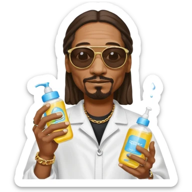 Snoop Dogg with sunglasses holding baby oil sticker