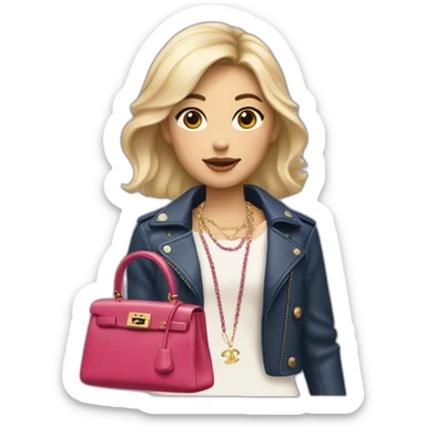 Blonde Asian girl with Birkin bag and Chanel necklace sticker