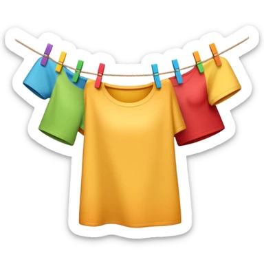 Apple-style 3D emoji of a single human hand hanging a colorful piece of clothing on a clothesline using a clothespin, close-up view, soft shadows, bright and cheerful atmosphere, clean white background.


 sticker