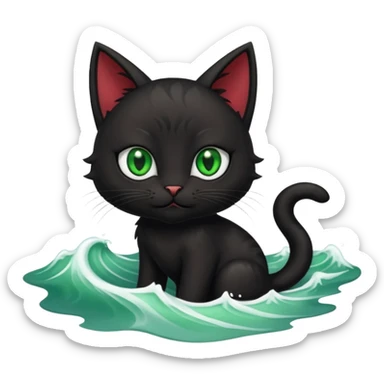 a bad kitty on the waves. make the cat look devlishish sticker